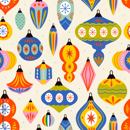 seamless pattern with retro  Christmas decorations