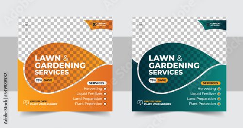 Lawn or gardening services social media post template, agro social media post template design