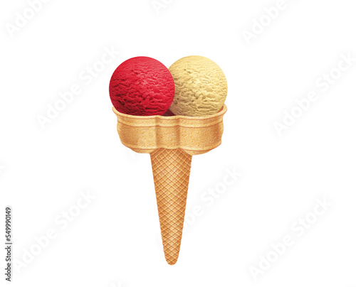 glace, cône, dessert, crème glacée, deux, boules, cornet, été, aliment, froid, blanc, gaufres, rafraîchissement, sucre, délicieux, coloré © behzadillustrations