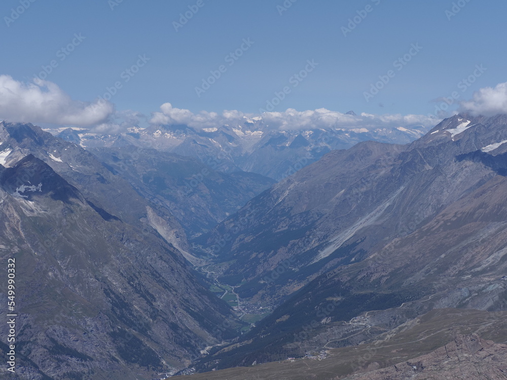 Alpine valley seen from Klein Matterhorn in Switzerland