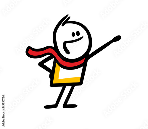 A romantic male figure stretches his hand into the distance with a developing scarf.