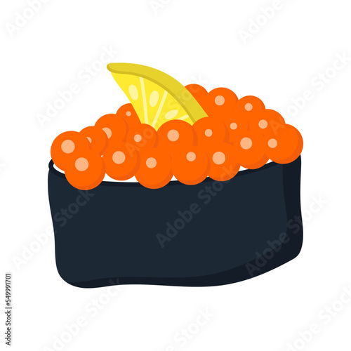Asian sushi food with red caviar and lemon. vector illustration