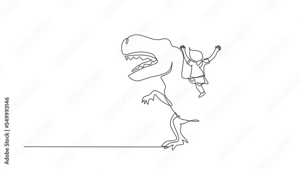 Animated self drawing of continuous line draw girl caveman riding t-rex tyrannosaurus. Young kid sitting on back of dinosaur. Stone age children. Ancient human life. Full length one line animation Animated self drawing of continuous line draw girl caveman riding t-rex tyrannosaurus. Young kid sitting on back of dinosaur. Stone age children. Ancient human life. Full length one line animation