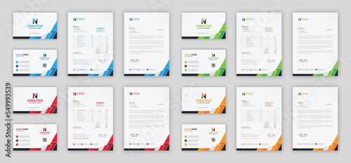 Corporate branding identity design includes Business Card, Invoices, Letterhead Designs, and Modern stationery packs with Abstract Templates