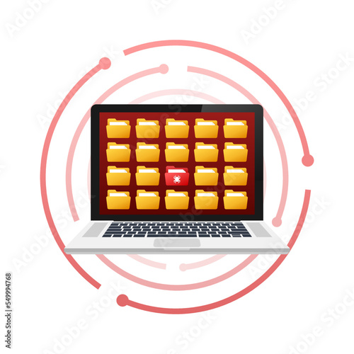 Computer virus infect files. Malware, hacker attack. Vector stock illustration.