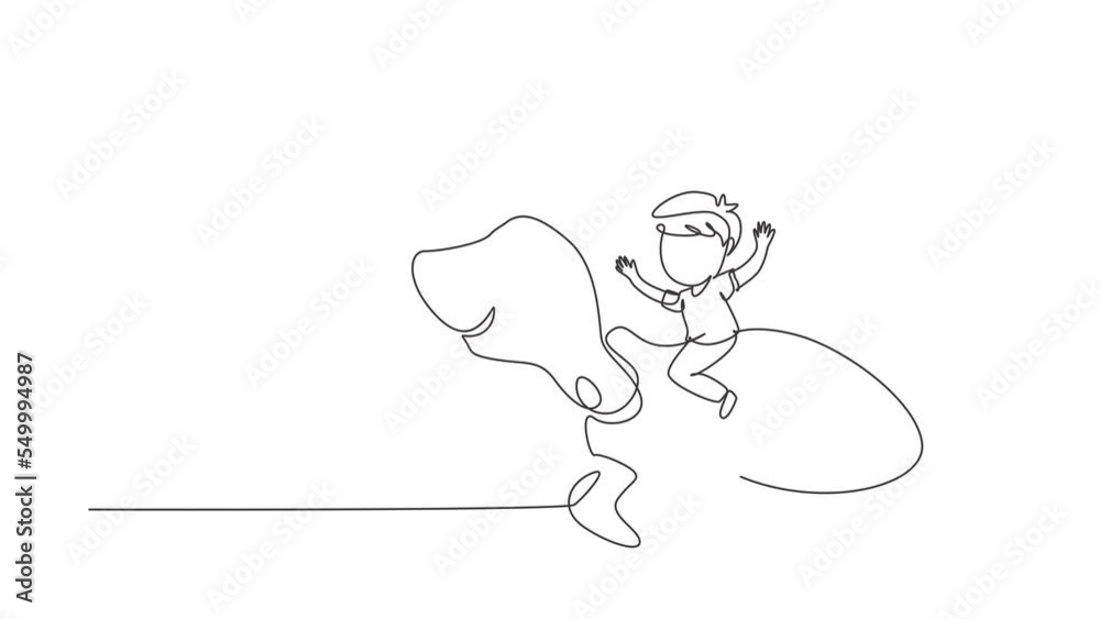 Animated self drawing of continuous line draw little boy riding sea turtle. Child sitting on back tortoise with fins diving in beach. Kids learning to ride turtle. Full length one line animation Animated self drawing of continuous line draw little boy riding sea turtle. Child sitting on back tortoise with fins diving in beach. Kids learning to ride turtle. Full length one line animation