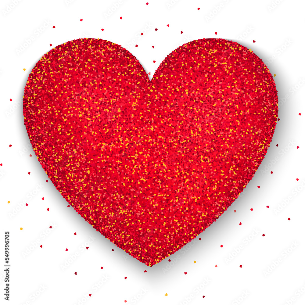 Red Glitter Heart. Illustration of Realistic Love Object over Transparent Background.