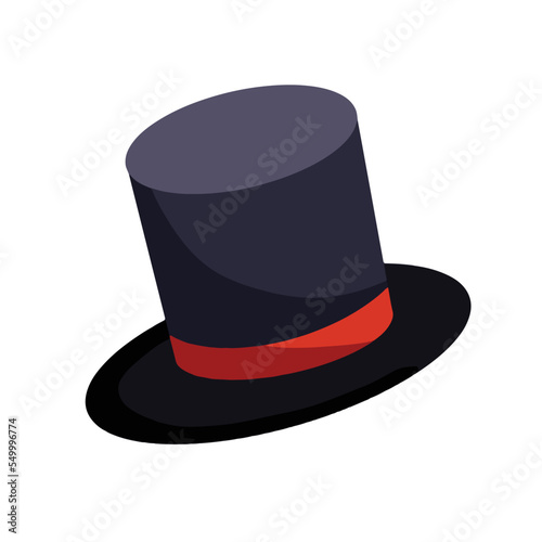 Black top hat for man or magician vector illustration. Drawing with cartoon flat art style.