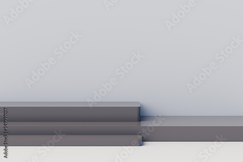 Abstract minimal scene with geometrical. step concrete pedestal podiums on white background. Scene to show cosmetic products presentation. Mock up design empty space. 3d rendering