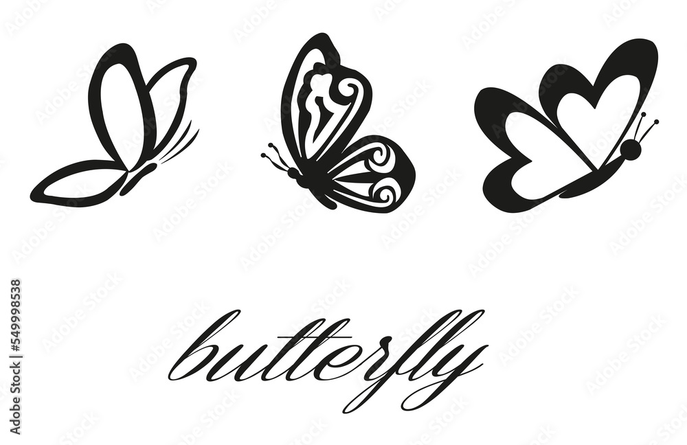 custom made wallpaper toronto digitalMariposas en blanco y negro contorno sobre un fondo blanco liso y aislado. Vista de frente y de cerca.