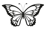Icono de mariposa con líneas negras sobre un fondo blanco liso y aislado. Vista de frente y de cerca