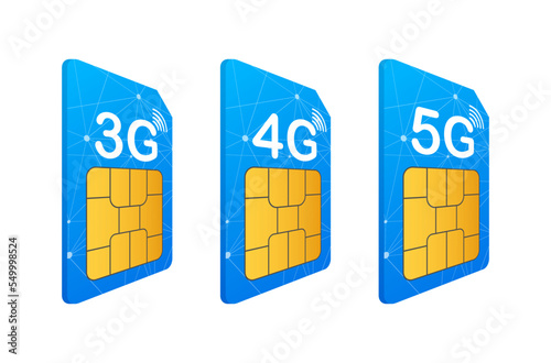 3G 4G 5G Sim Card. Mobile telecommunications technology symbol. Vector illustration.