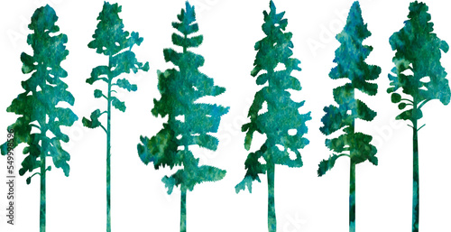 watercolor silhouette of pine  fir tree design vector isolated