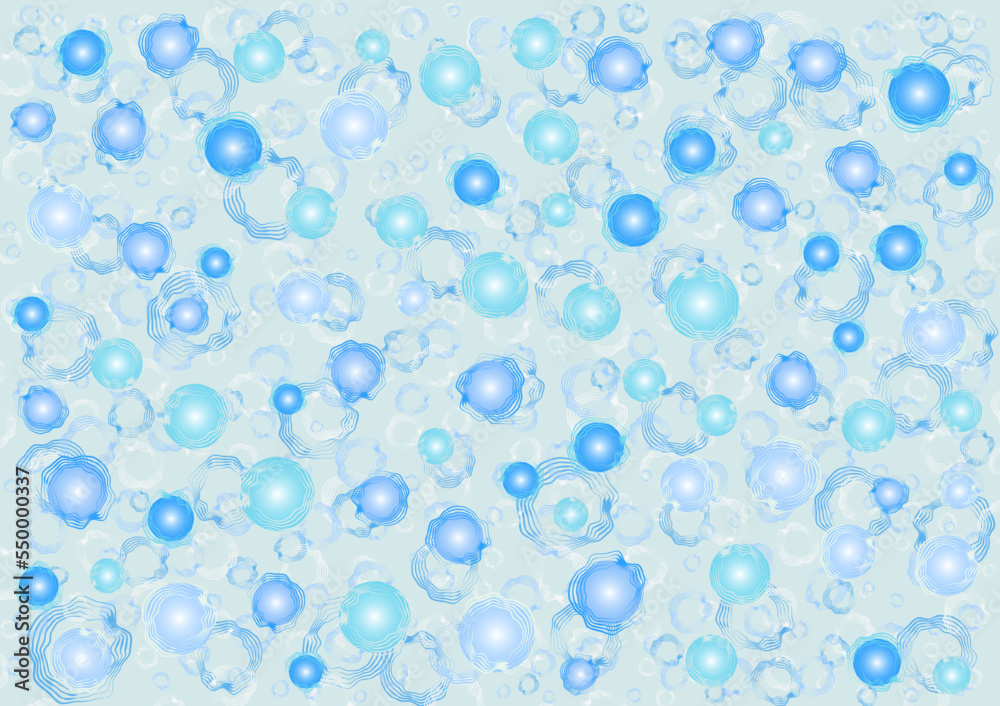 Abstract background, bubble pattern, polka dots and lines in blue tones, vector illustration.