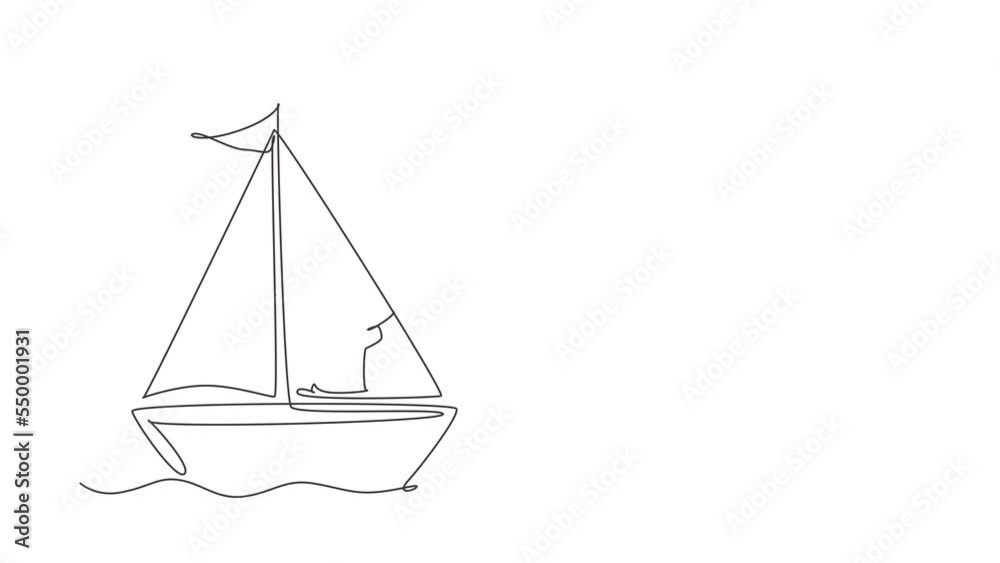 Self drawing animation of single line draw smiling boy in sailboat. Happy kids sailing boats. Cute little children on boat. Joyful adventures and travel. Continuous line draw. Full length animated Self drawing animation of single line draw smiling boy in sailboat. Happy kids sailing boats. Cute little children on boat. Joyful adventures and travel. Continuous line draw. Full length animated