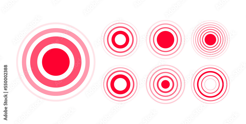 Pain red circle. Human pain. Painful target mark. Vector stock illustration. Pain red circle. Human pain. Painful target mark. Vector stock illustration.