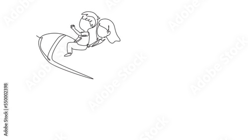 Wallpaper Mural Animated self drawing of continuous line draw happy boy and girl sitting on flying rocket. Preschool kids. Children sitting on rocket. Back to school. Educational. Full length single line animation Torontodigital.ca