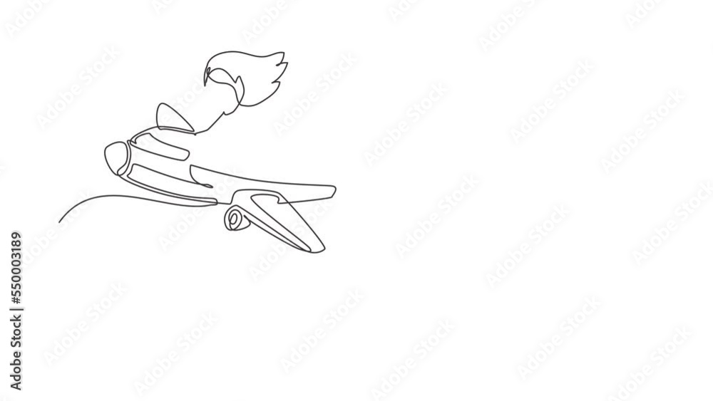 Self drawing animation of single line draw cute little girl riding plane. Happy kids on airplane. Children riding airplane, summer journey, travel concept. Continuous line draw. Full length animated Self drawing animation of single line draw cute little girl riding plane. Happy kids on airplane. Children riding airplane, summer journey, travel concept. Continuous line draw. Full length animated