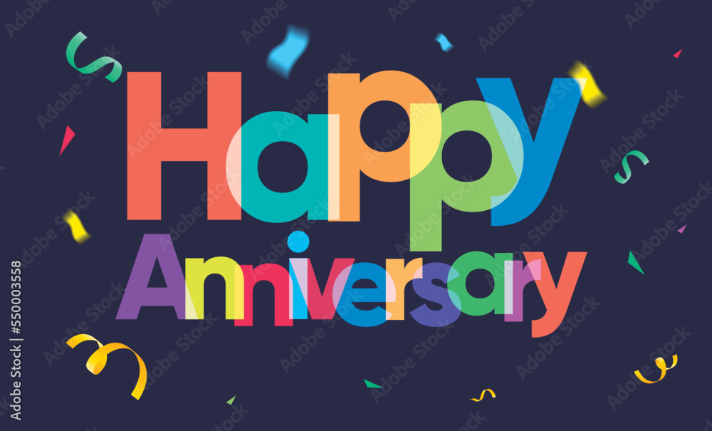 Fototapeta premium colorful anniversary message on dark background, exploding confetti