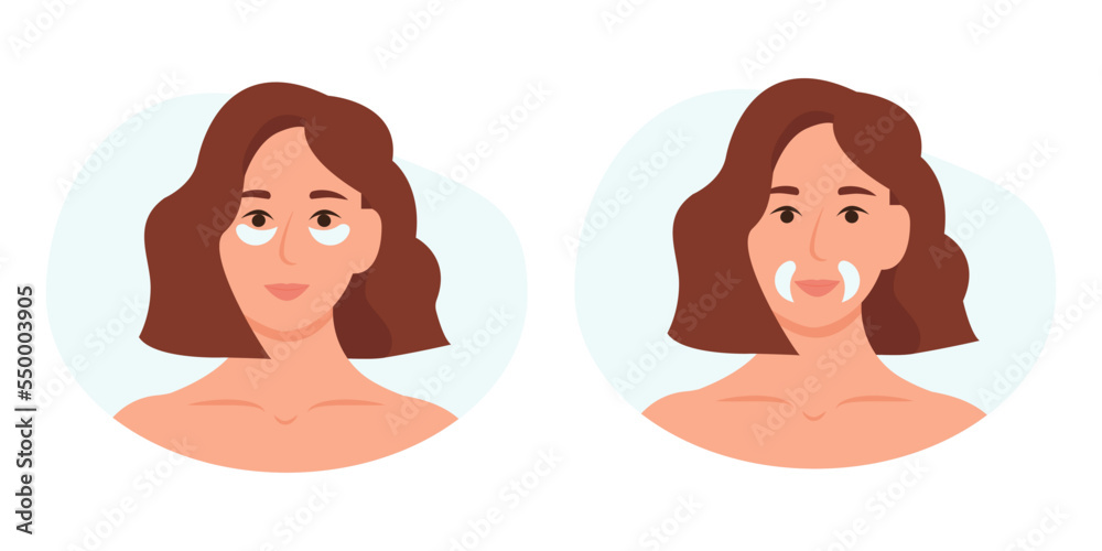 Cosmetic collagen eye patches against facial wrinkles. Home daily facial skin care. Vector illustration Cosmetic collagen eye patches against facial wrinkles. Home daily facial skin care. Vector illustration