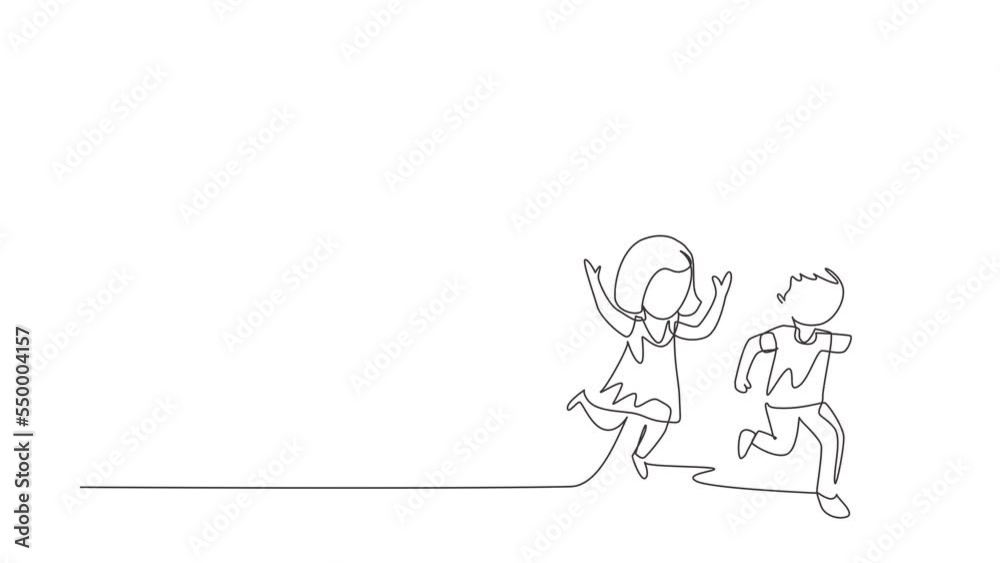 Animated self drawing of continuous line draw boy and girl flying kite. Siblings playing together. Kids playing in playground. Children with kites game, they look happy. Full length one line animation Animated self drawing of continuous line draw boy and girl flying kite. Siblings playing together. Kids playing in playground. Children with kites game, they look happy. Full length one line animation