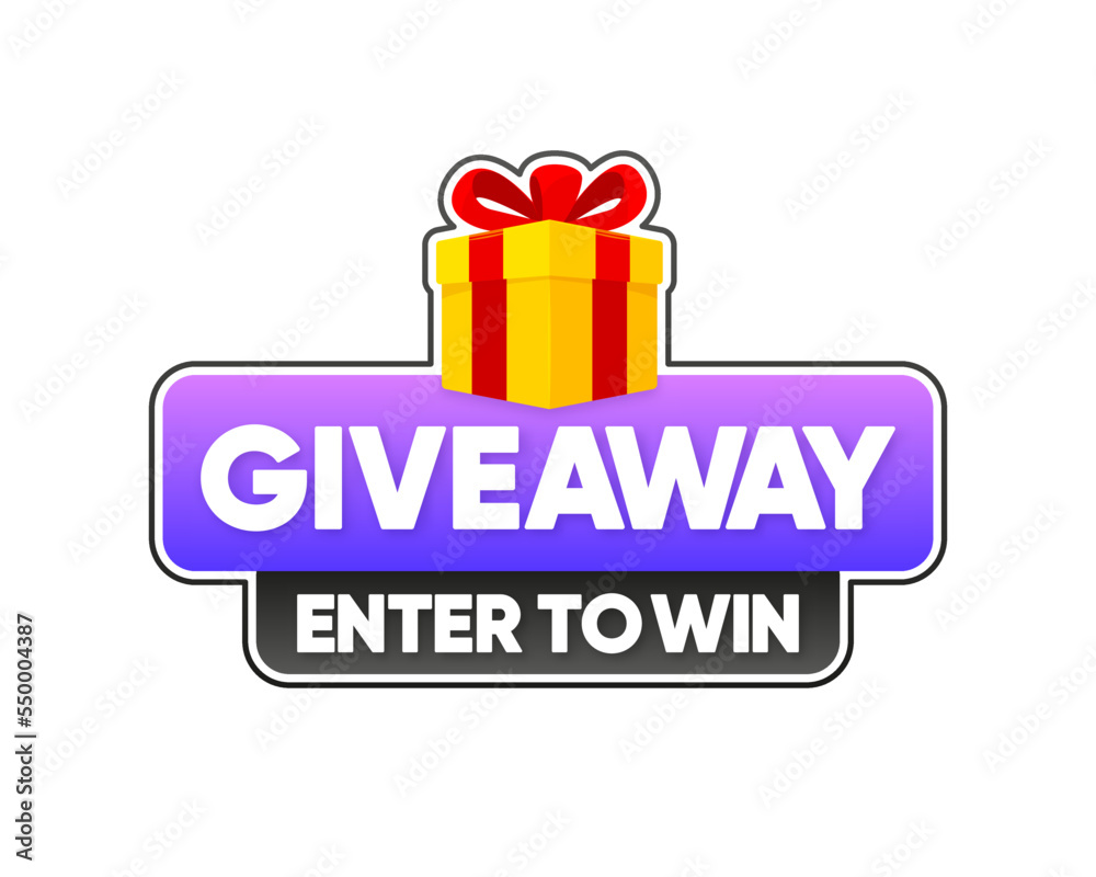 Fototapeta premium Giveaway Enter to Win. Gift box Poster for social media post or website banner. Vector illustration.
