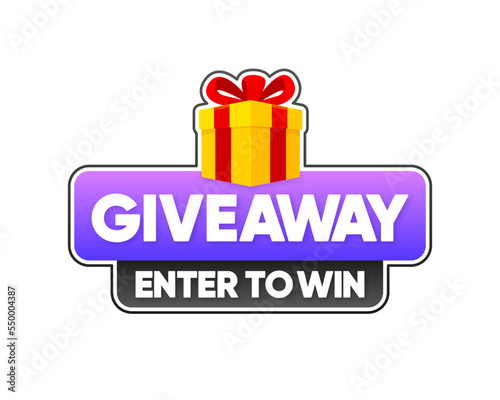 Giveaway Enter to Win. Gift box Poster for social media post or website banner. Vector illustration.