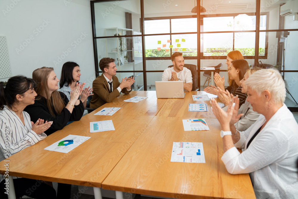 Multiracial business people having meeting and brainstorming discussed about work in conference room in the creative office. Multiracial business people having meeting and brainstorming discussed about work in conference room in the creative office.