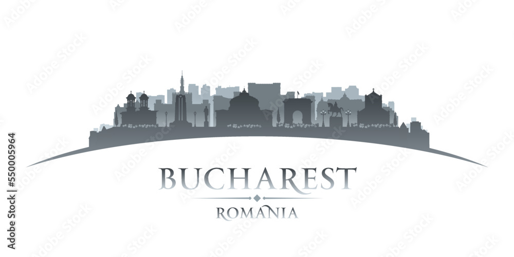 Bucharest Romania city silhouette white background