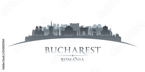 Bucharest Romania city silhouette white background