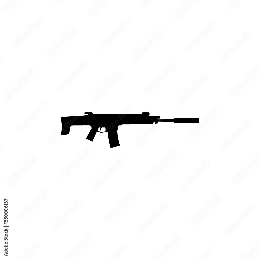 Assault riffle icon. Simple style no war poster background symbol. Gun shop brand logo design element. Gun t-shirt printing. Vector for sticker. Assault riffle icon. Simple style no war poster background symbol. Gun shop brand logo design element. Gun t-shirt printing. Vector for sticker.