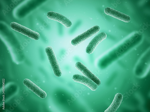 Bacteria. Bacterium. Green color. Prokaryotic microorganisms. 3d illustration. © MP