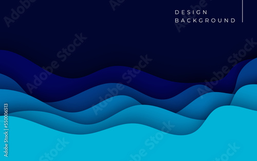 Multi layers blue texture 3D papercut layers in gradient vector banner. Abstract paper cut art background design for website template. Topography map concept or smooth origami paper cut