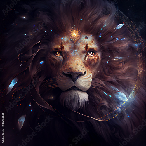 Leo ascendan, cosmic lion, fine details photo