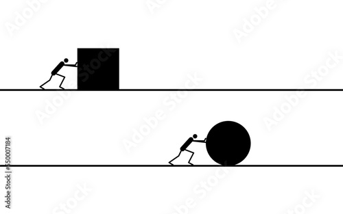 Simple vectorized diagram to explain Newton's second law, study of physics, exact sciences, school.