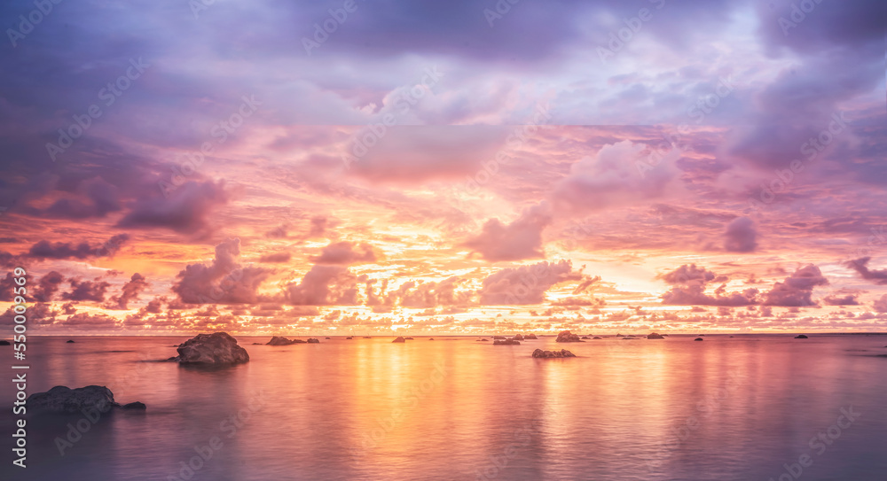 evening sea , beautiful sunset evening coast sea background nature landscape , thailand andaman sea, stones in the water