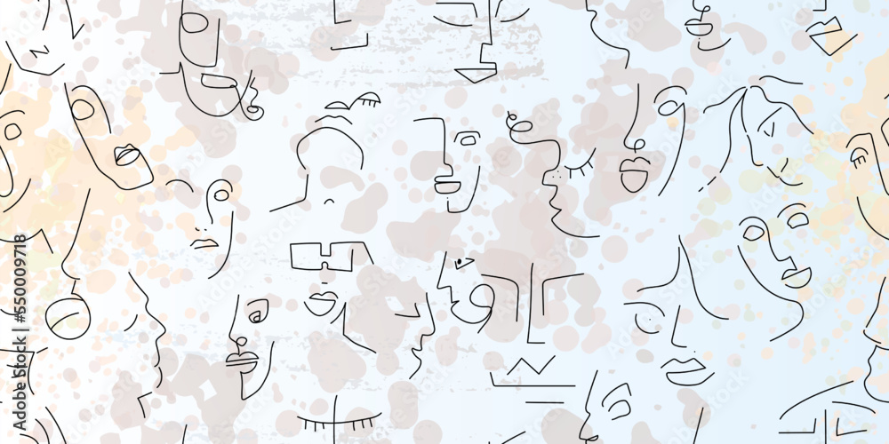 One line drawing. Abstract face seamless pattern. One line drawing. Abstract face seamless pattern.