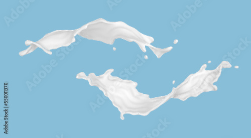 Milk splash set isolated on blue background. Realistic vector illustration
