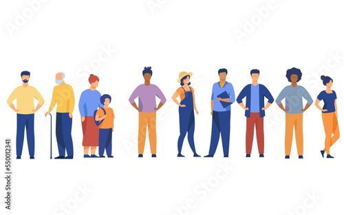 Diverse crowd of people of different ages and races. Multiracial community members standing together. Vector illustration for civil society  diversity  multinational public concept