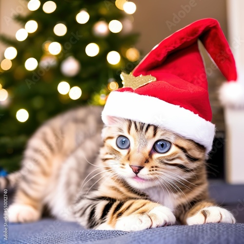 generated image of a cat with christmas hat