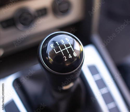 shift lever of a 6-speed gearbox of a passenger car. Close-up