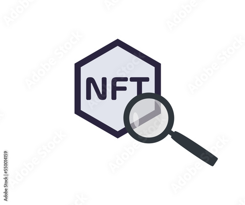 Searching image and video files in NFT database logo design. Digital crypto art concept. Minimalism concept. NFT Research Icon vector design and illustration.

