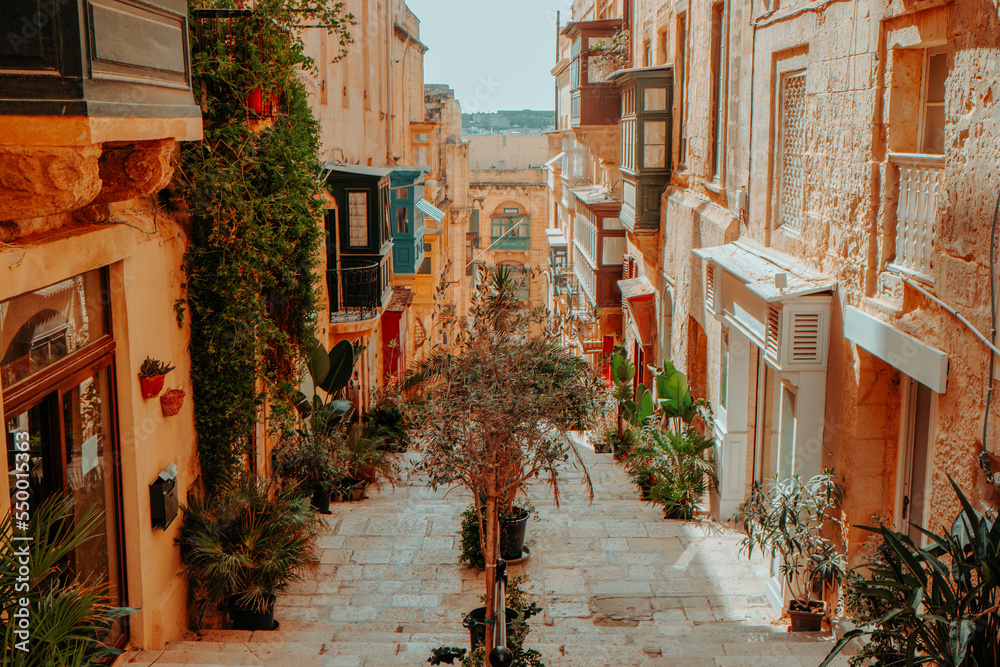 stairway in the old town of Valletta, Malta
