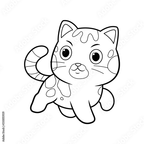 Adorable Kawaii Bengal Cat Cartoon Animal Illustration BW
