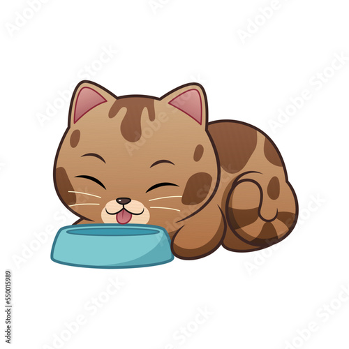 Eat Kawaii Bengal Cat Cartoon Animal Illustration