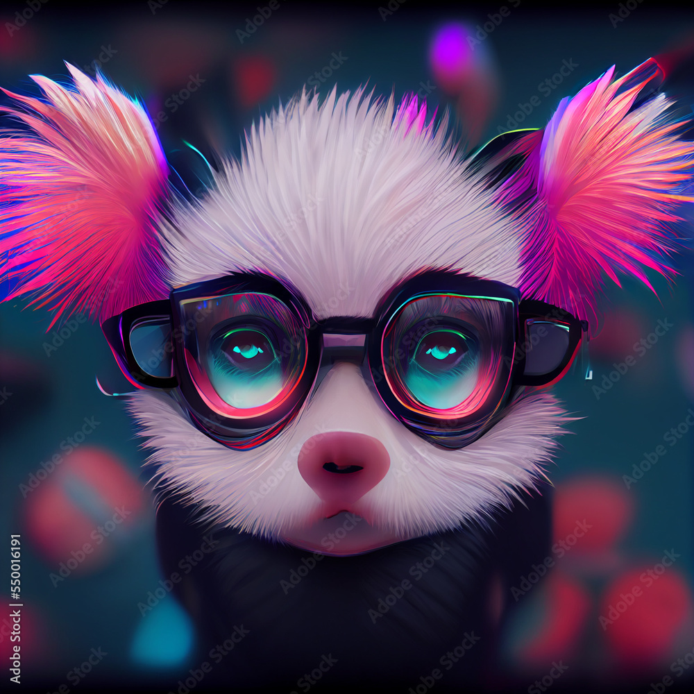 Pink and white skunk in goggles