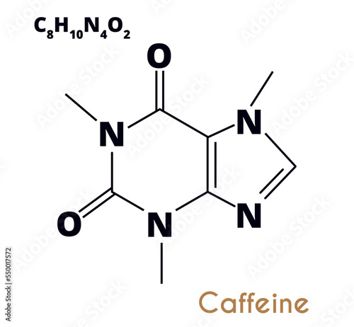 Molecular structural chemical formula of caffeine. Vector icon.