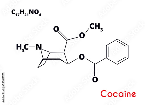 Skeletal formula of Cocaine. stimulant molecule.