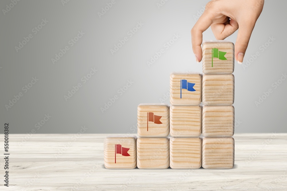 Business concept. Stack of wooden cubes Stock Photo | Adobe Stock