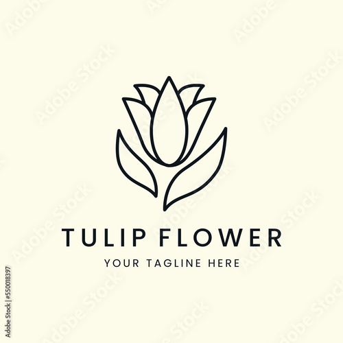 tulip flower line art style logo vector template illustration design